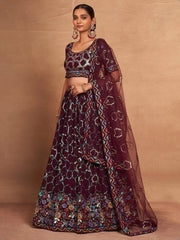 Glamorous Maroon Sequins Georgette Reception Wear Lehenga Choli