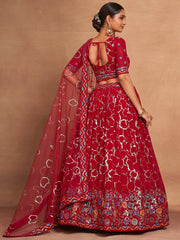 Bewitching Red Sequins Georgette Wedding Wear Lehenga Choli
