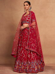 Bewitching Red Sequins Georgette Wedding Wear Lehenga Choli