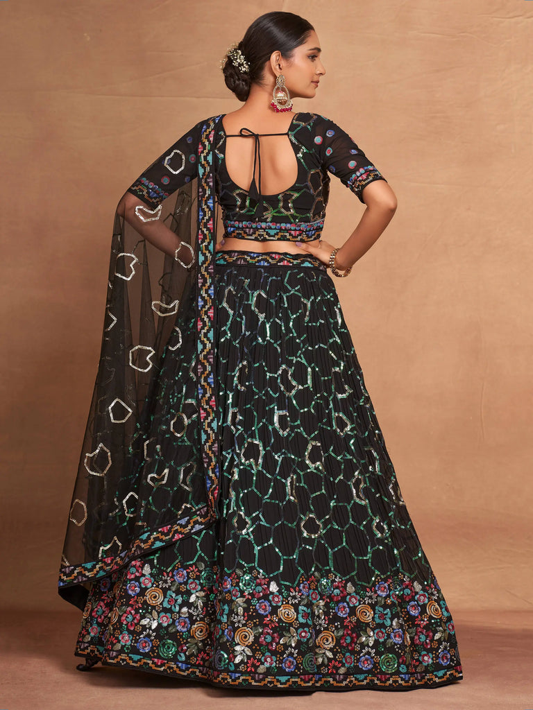 Fascinating Black Sequins Georgette Party Wear Lehenga Choli