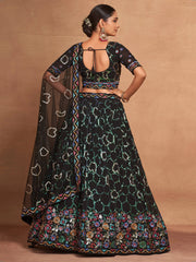 Fascinating Black Sequins Georgette Party Wear Lehenga Choli