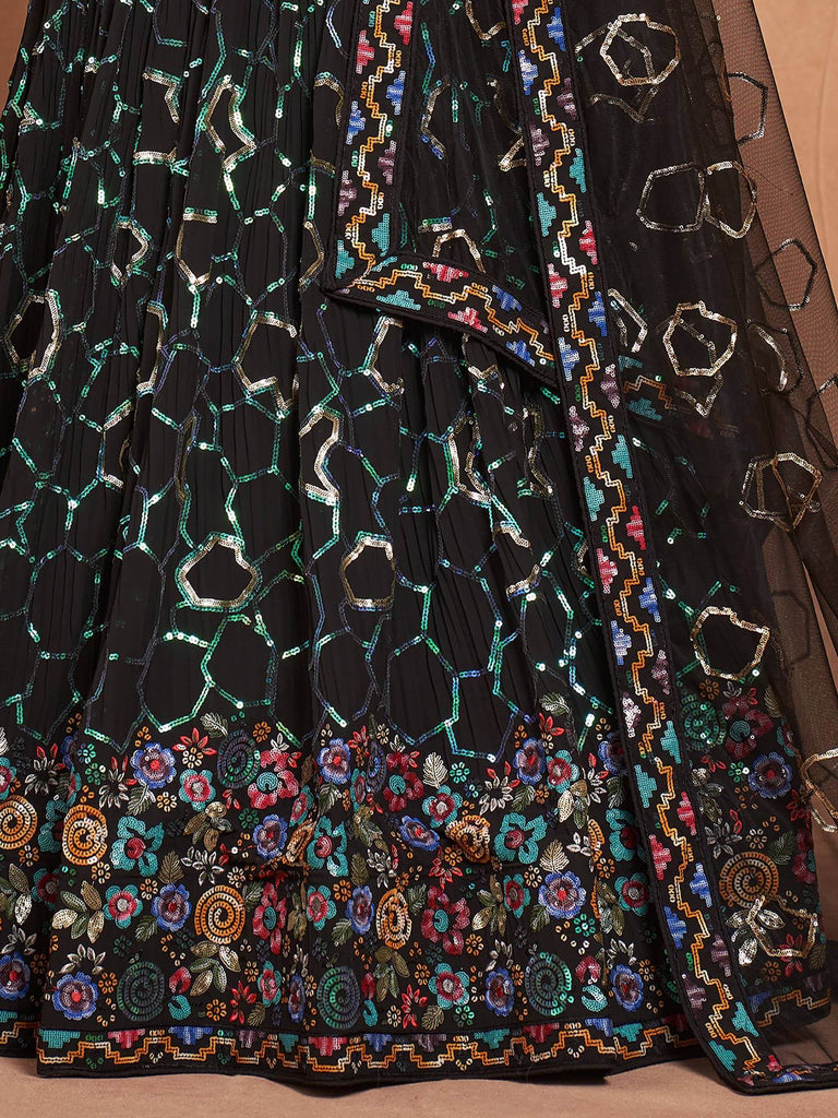 Fascinating Black Sequins Georgette Party Wear Lehenga Choli