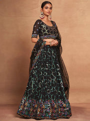 Fascinating Black Sequins Georgette Party Wear Lehenga Choli