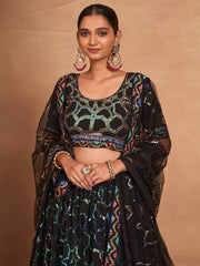 Fascinating Black Sequins Georgette Party Wear Lehenga Choli