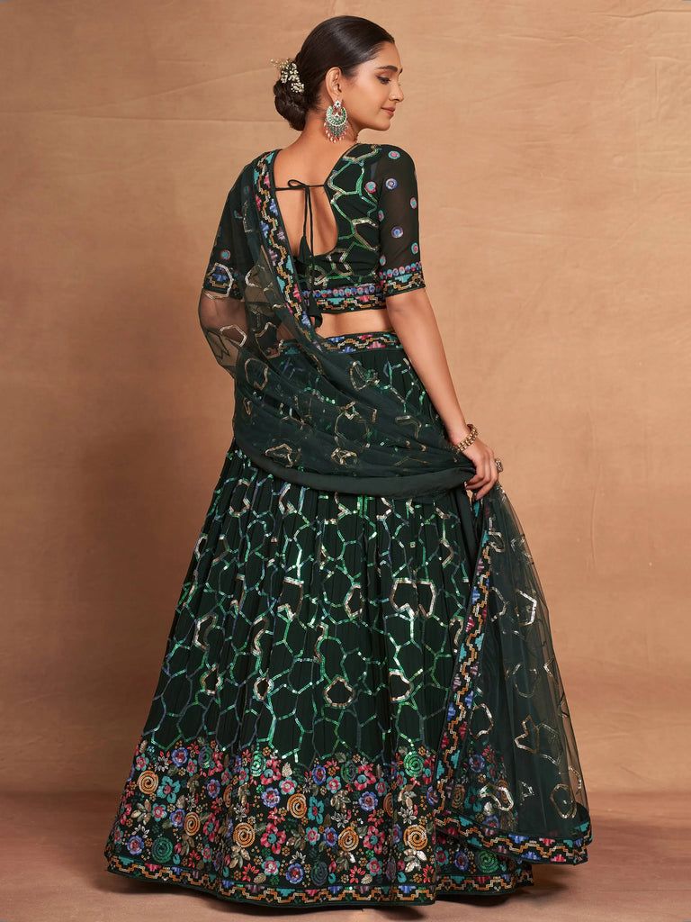 Mesmerizing Green Sequins Georgette Mehendi Wear Lehenga Choli
