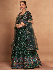 Mesmerizing Green Sequins Georgette Mehendi Wear Lehenga Choli