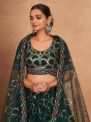 Mesmerizing Green Sequins Georgette Mehendi Wear Lehenga Choli