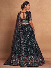 Captivating Navy Blue Sequins Georgette Lehenga Choli With Dupatta