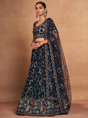 Captivating Navy Blue Sequins Georgette Lehenga Choli With Dupatta