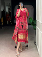 Delightful Pink Digital Printed Gaji Silk Festive Wear Kaftan