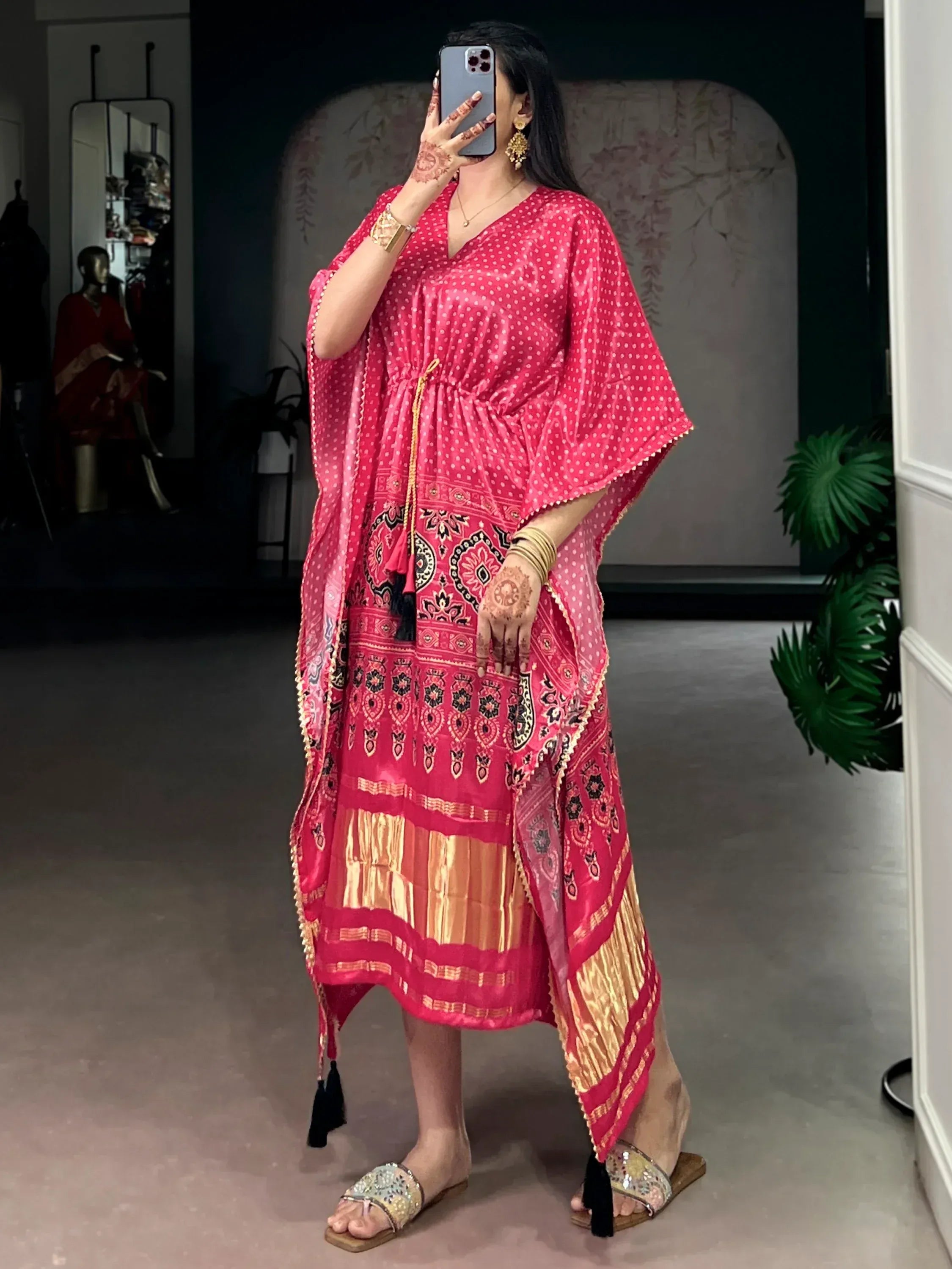 Enchanting Rose Pink Gota Laced Gaji Silk Marriage Wear Kaftan