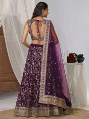 Wonderful Purple Embroidered Georgette Wedding Lehenga Choli With Dupatta