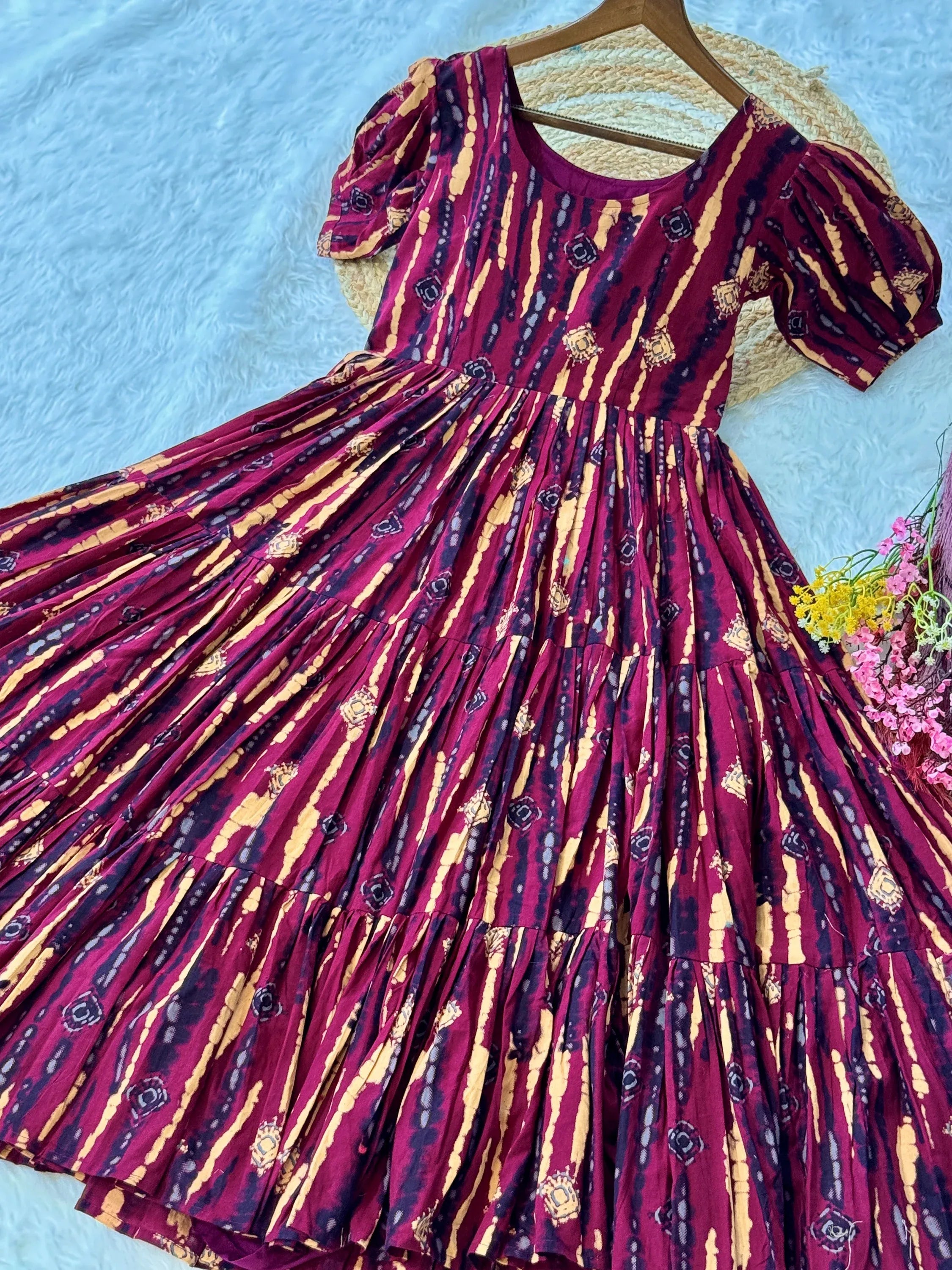 Fantastic Maroon Printed Cotton Casual Wear Dress