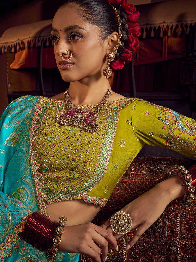 Charming Sky-Blue Zari Weaving Silk Festival Wear Saree With Blouse