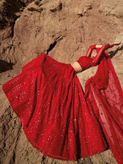 Beautiful Red Sequins Net Reception Wear Lehenga Choli With Dupatta