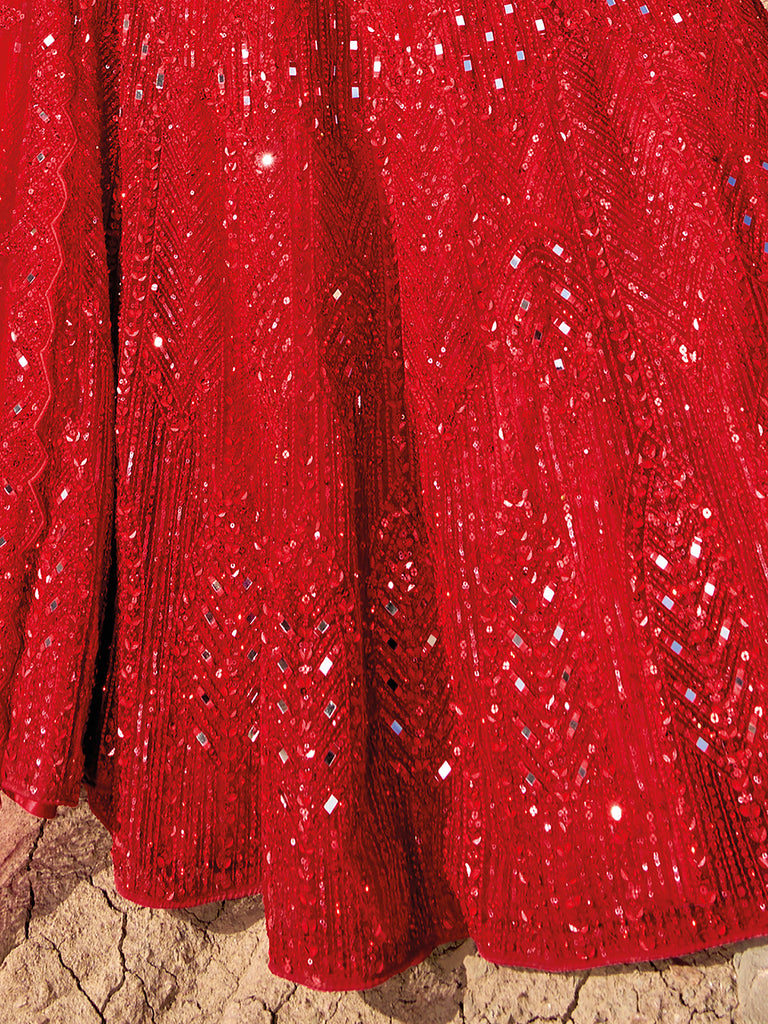 Beautiful Red Sequins Net Reception Wear Lehenga Choli With Dupatta