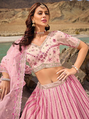 Gorgeous Baby Pink Mirror Work Georgette Wedding Lehenga Choli