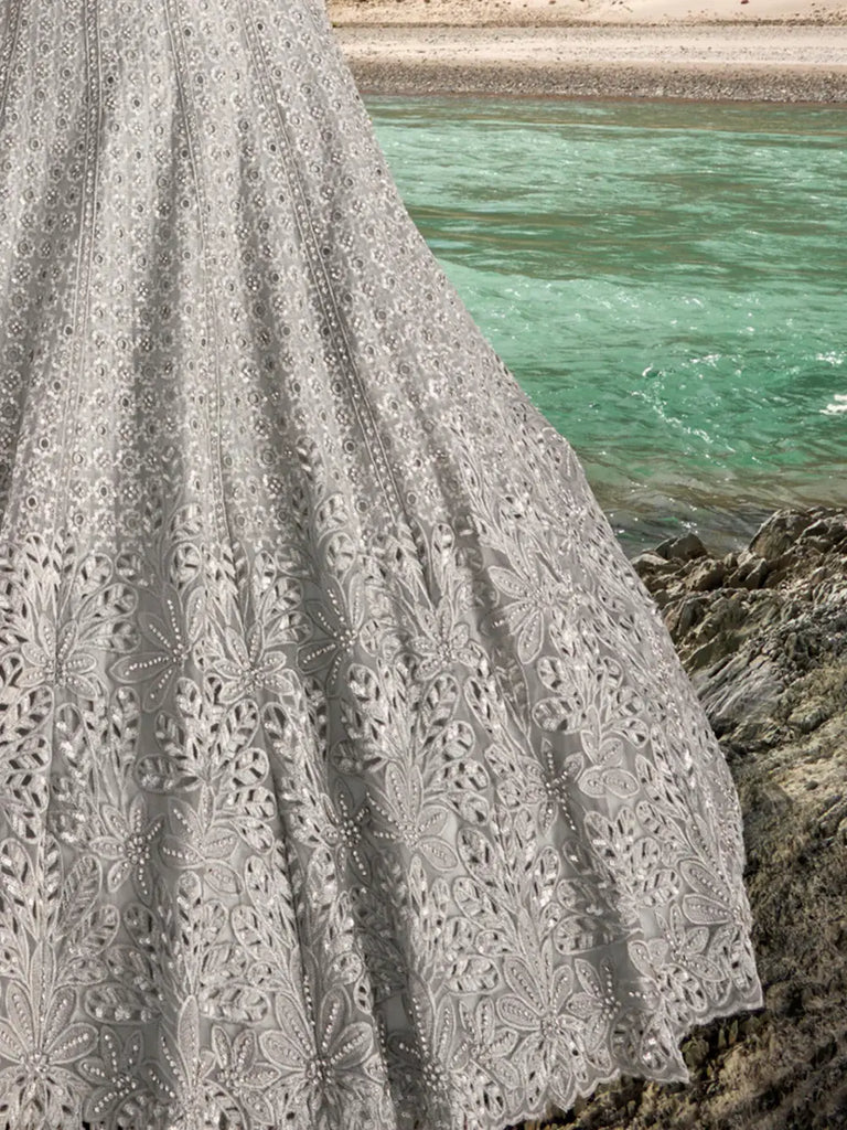 Captivating Grey Sequins Organza Reception Wear Lehenga Choli