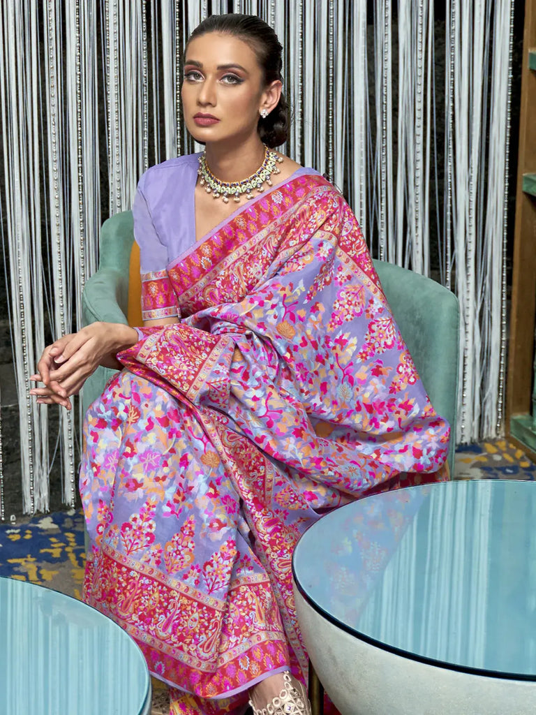 Captivating Purple Weaving Silk Traditional Saree With Blouse