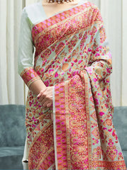 Awesome Pista Green Weaving Silk Reception Wear Saree