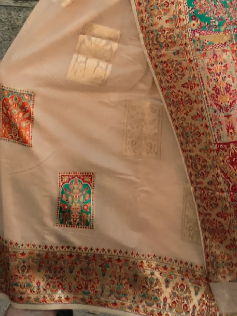Amazing Beige Zari Woven Silk Traditional Saree With Blouse