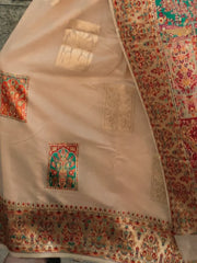 Amazing Beige Zari Woven Silk Traditional Saree With Blouse