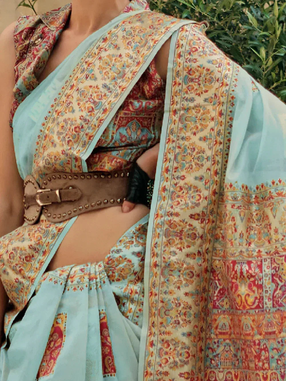 Stylish printed saree with belt, ethnic wear for women