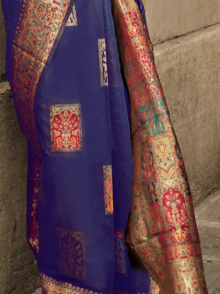 Ravishing Blue Zari Woven Silk Wedding Wear Saree With Blouse