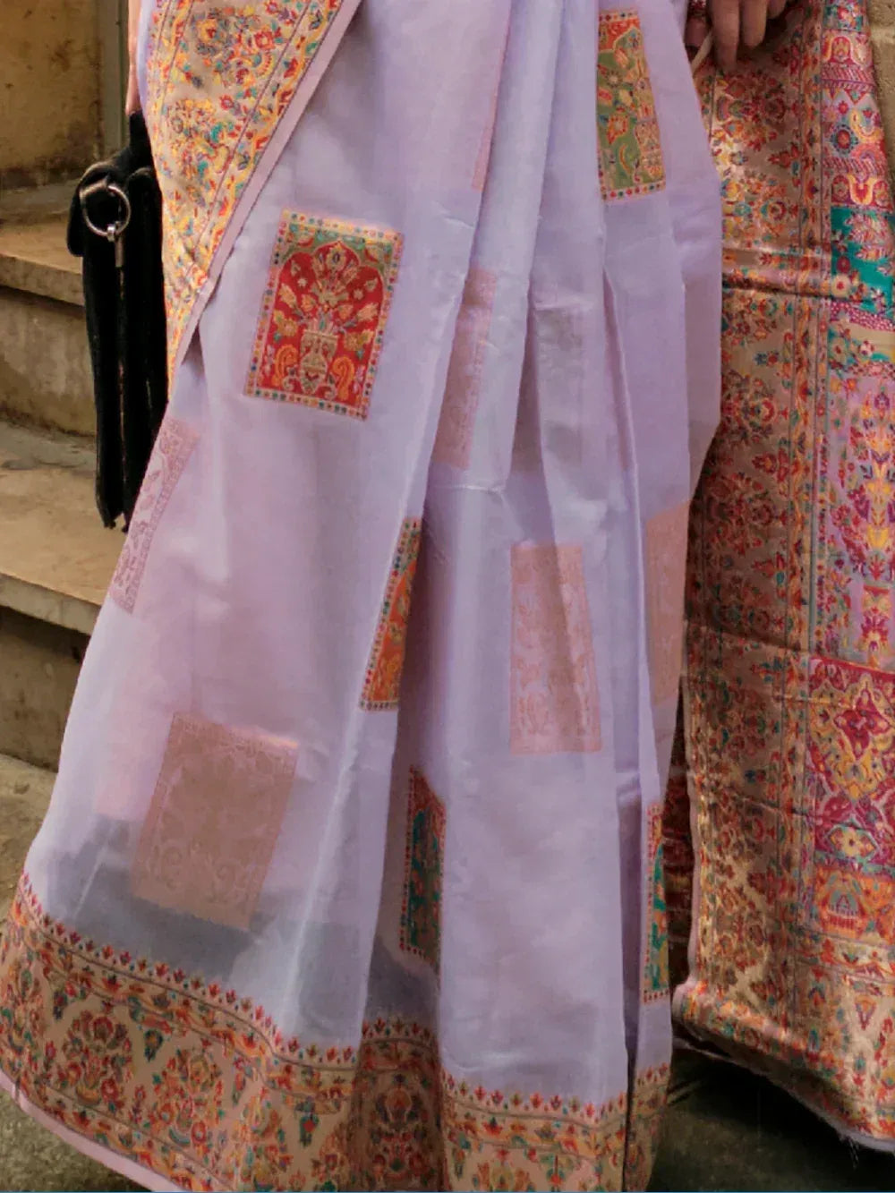 Attractive Lavender Zari Weaving Silk Wedding Wear Saree With Blouse