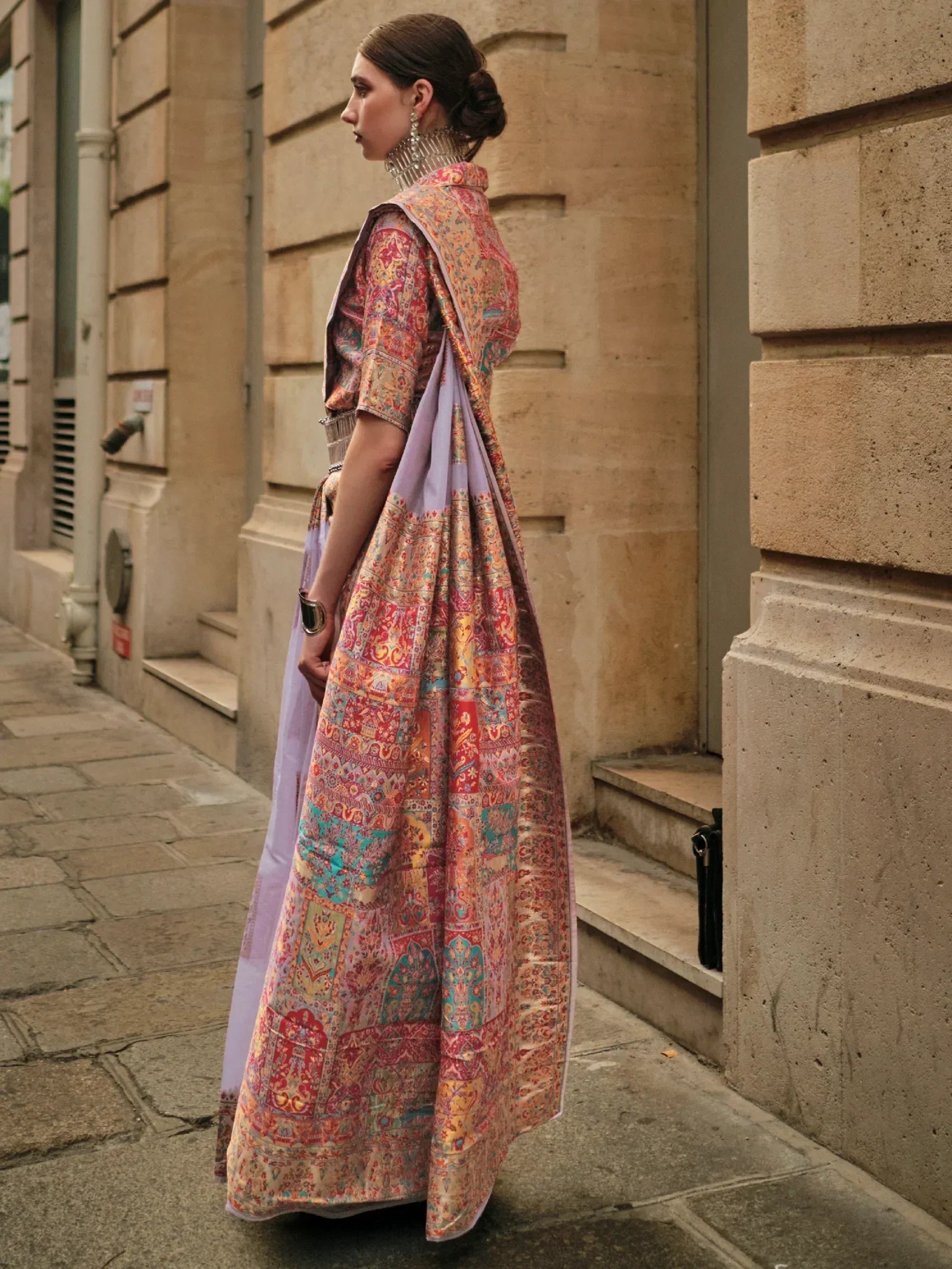 Attractive Lavender Zari Weaving Silk Wedding Wear Saree With Blouse