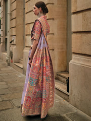 Attractive Lavender Zari Weaving Silk Wedding Wear Saree With Blouse