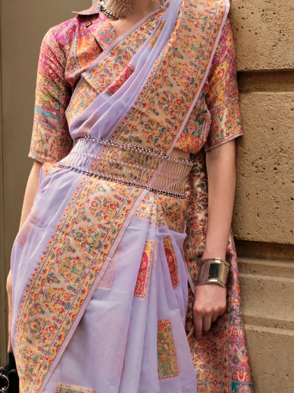 Attractive Lavender Zari Weaving Silk Wedding Wear Saree With Blouse
