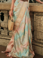 Fascinating Multi-Color Zari Weaving Satin Event Wear Saree With Blouse