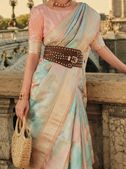 Fascinating Multi-Color Zari Weaving Satin Event Wear Saree With Blouse