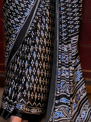 Tantalizing Black Digital Printed Satin Trendy Saree With Blouse