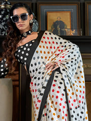 Incredible White Digital Printed Satin Office Wear Saree With Dupatta