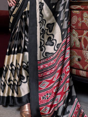 Gorgeous Cream Digital Printed Satin Event Wear Saree With Blouse