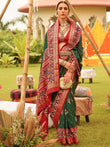 Spectacular Green Patola Printed Silk Wedding Wear Saree With Blouse