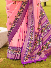 Precious Pink Patola Printed Silk Event Wear Saree With Blouse