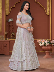 Astonishing Pink Jarkan Work Net Engagement Wear Lehenga Choli