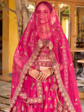 Superb Pink Embroidered Silk Bridal Wear Lehenga Choli With Double Dupatta