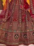 Tantalizing Maroon Zarkan Work Silk Bridal Lehenga Choli With Double Dupatta