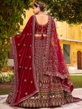 Pretty Maroon Sequins Silk Bridal Wear Lehenga Choli With Double Dupatta