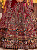 Pretty Maroon Sequins Silk Bridal Wear Lehenga Choli With Double Dupatta