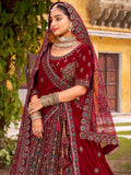 Pretty Maroon Sequins Silk Bridal Wear Lehenga Choli With Double Dupatta