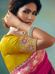 Astonishing Rani Pink Pearl Work Tissue Festival Wear Saree With Blouse