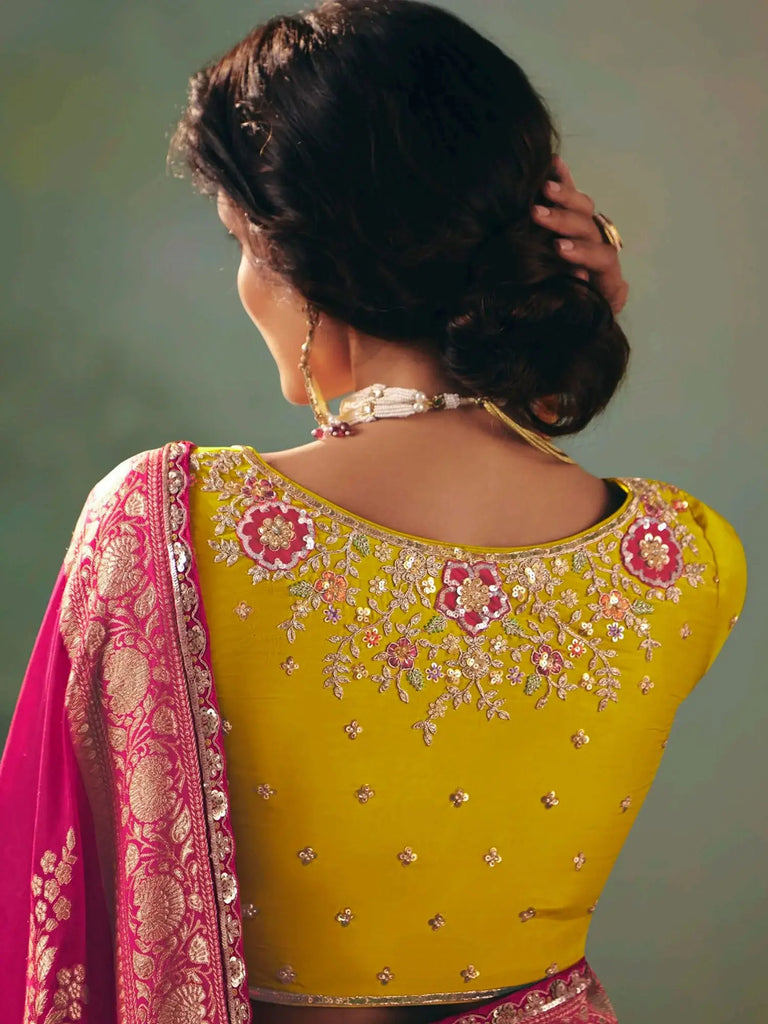 Astonishing Rani Pink Pearl Work Tissue Festival Wear Saree With Blouse