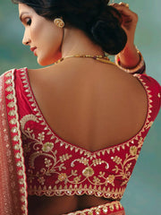 Outstanding Red Hand Work Tissue Wedding Wear Saree With Blouse