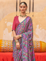 Awesome Grey Digital Printed Silk Everyday Wear Saree With Blouse