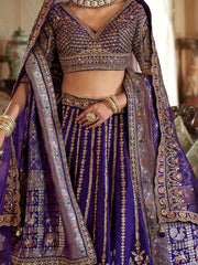 Graceful Royal Blue Sequins Silk Bridal Wear Lehenga With Double Dupatta